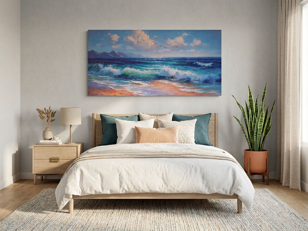 Ocean Waves & Birds Canvas Wall Art – Coastal Abstract Décor