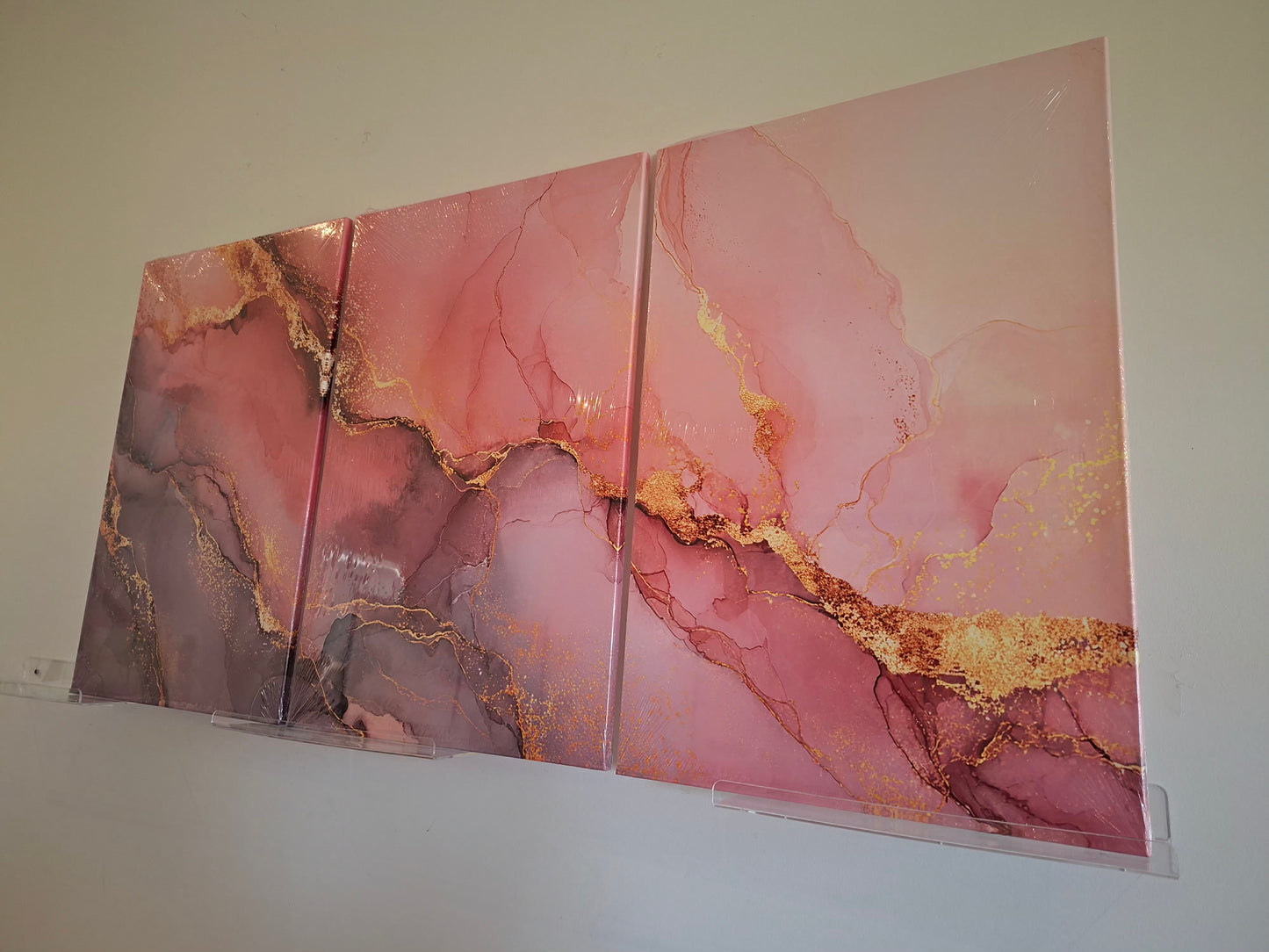 Pink and Gold Marble Abstract Wall Art Set