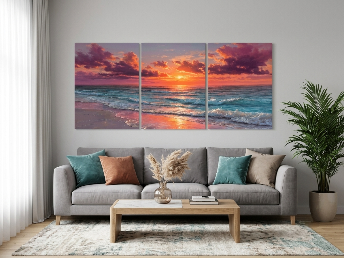 Ocean Sunset Canvas Wall Art – Tropical Beach & Coastal Waves Décor
