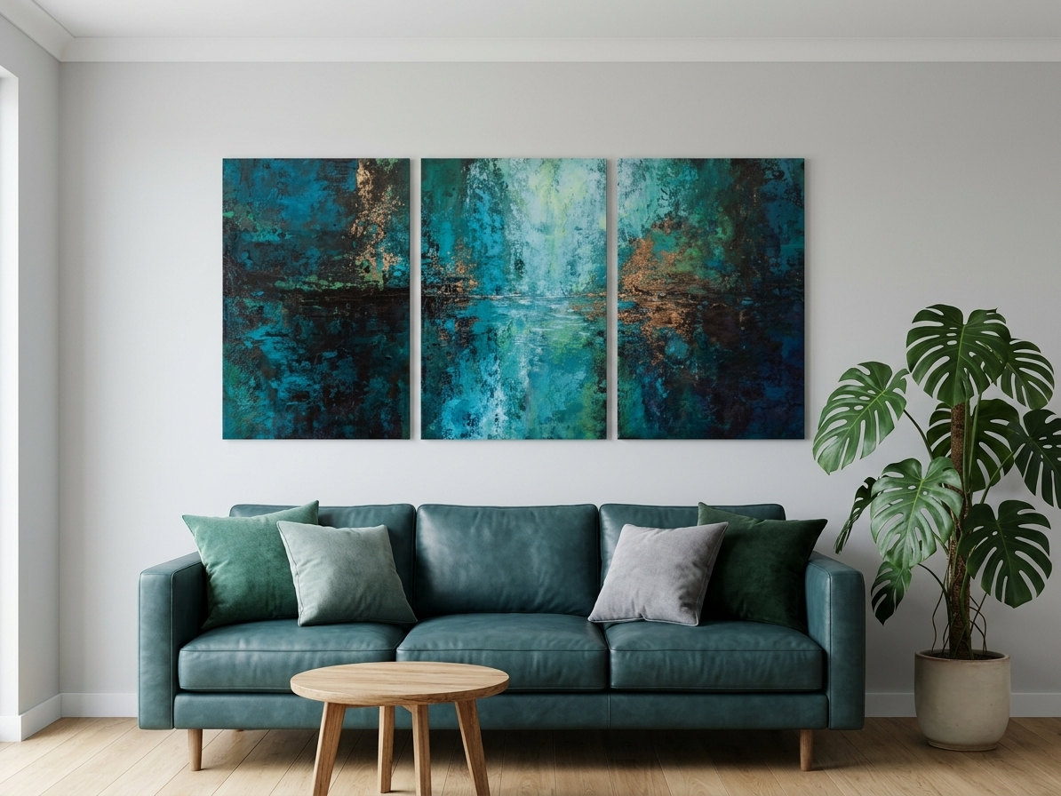 Teal Abstract Canvas Wall Art Set – Moody Textured Modern Décor