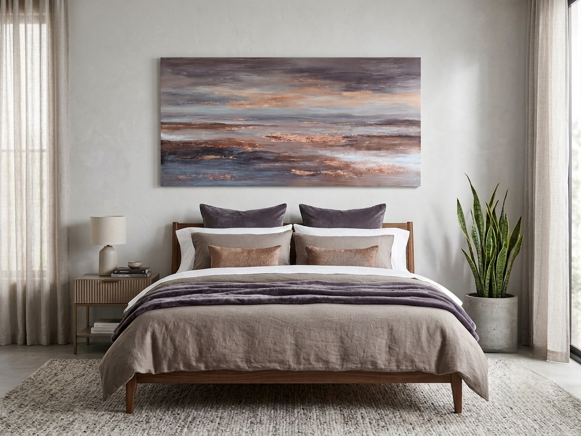Golden Coastal Abstract Wall Art – Misty Horizon Canvas Décor