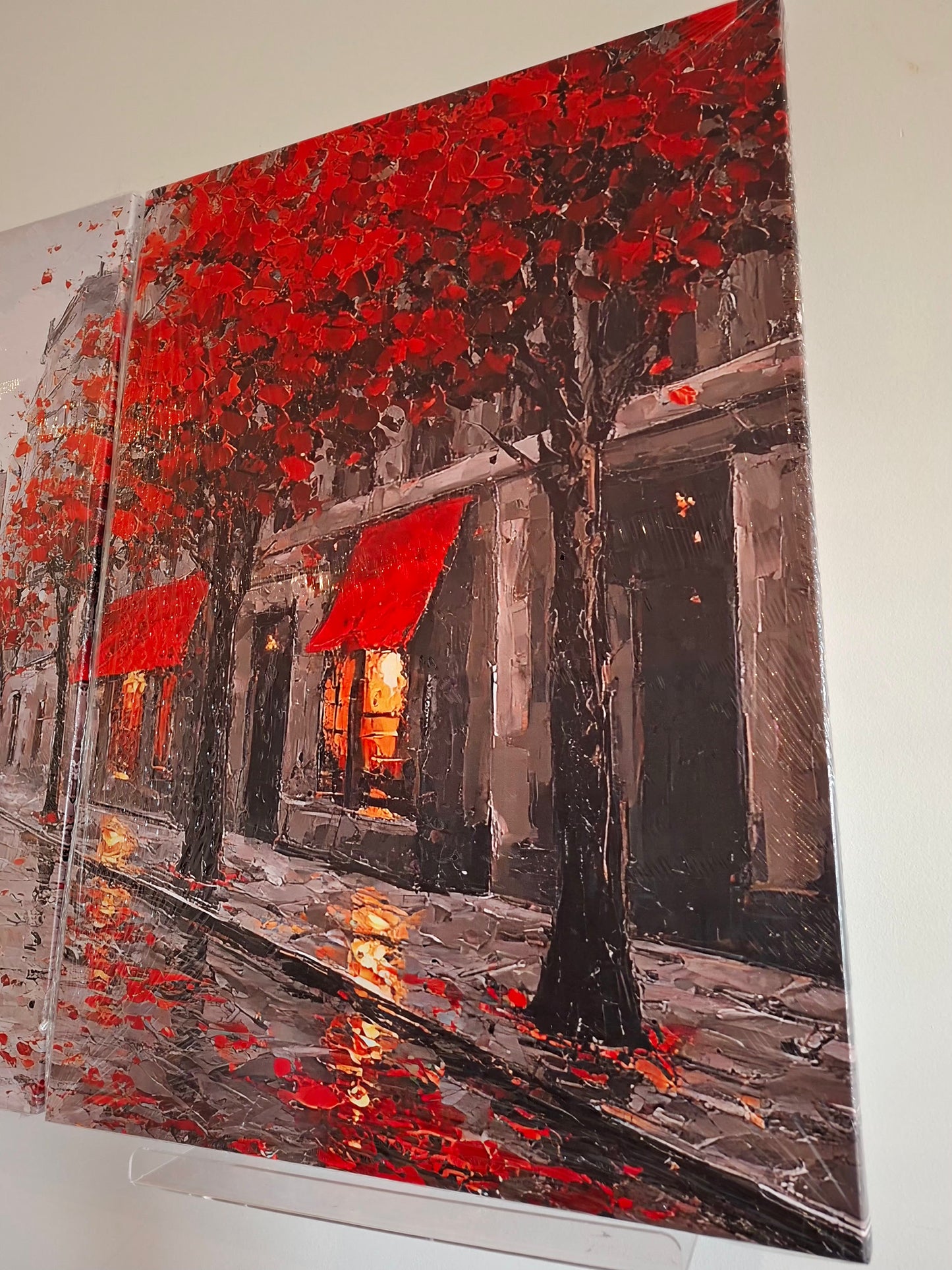 Romantic Paris Rainy Street Canvas Print Wall Art – Vintage Autumn Scene