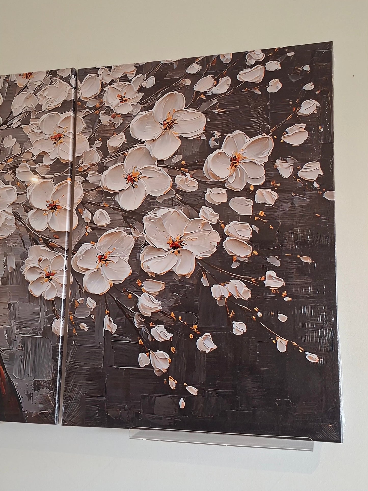 White Blossom Tree Canvas Wall Art – Grey Modern Elegance Décor