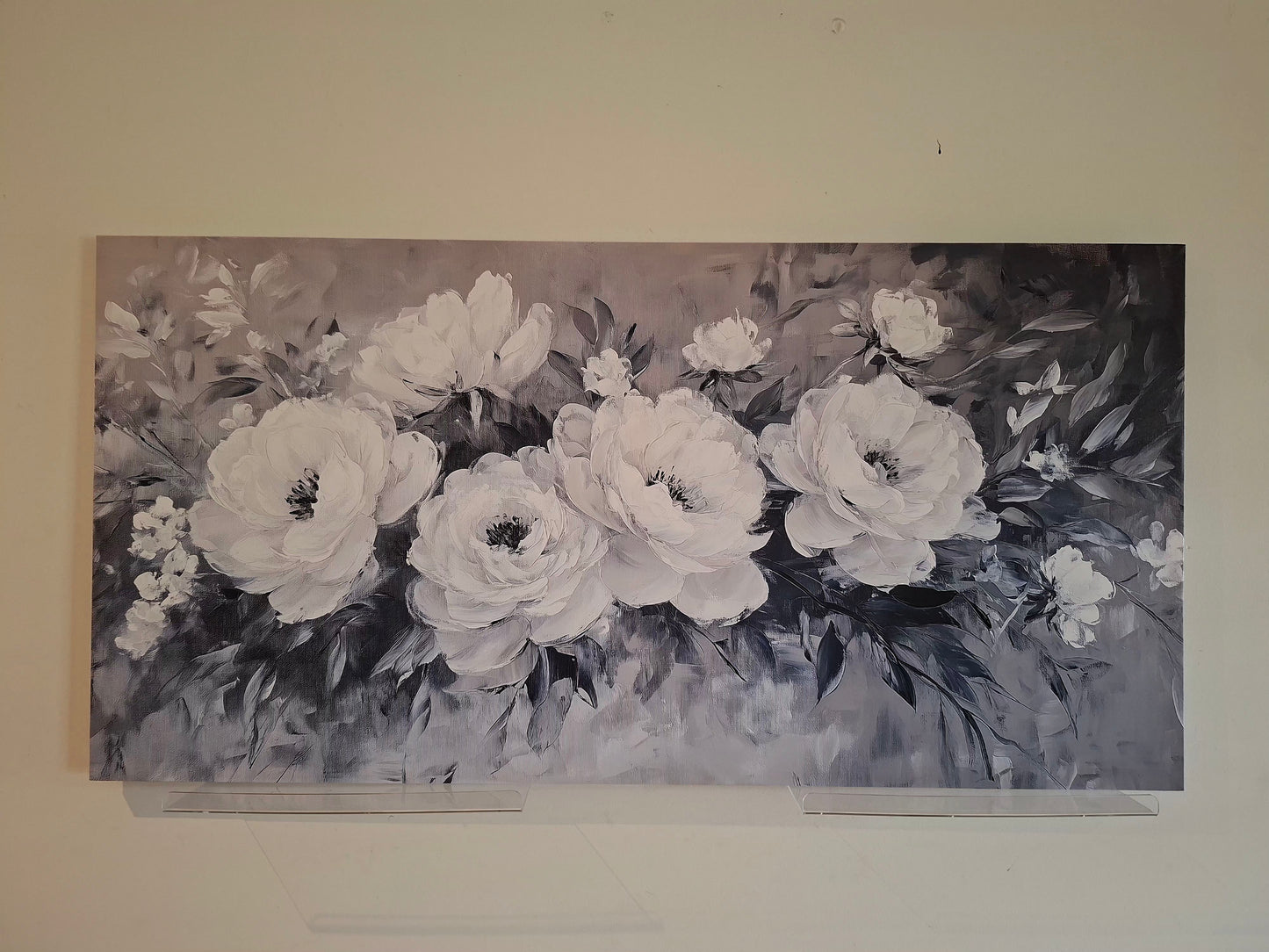 Blooming Rose Design in Black And White Tones Canvas Print
