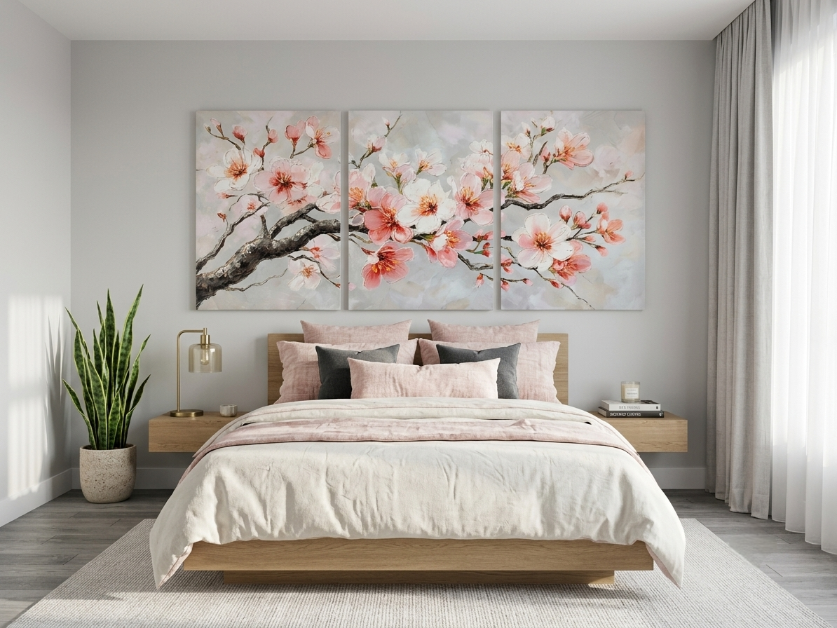 Pink Cherry Blossom Canvas Print Wall Art Set