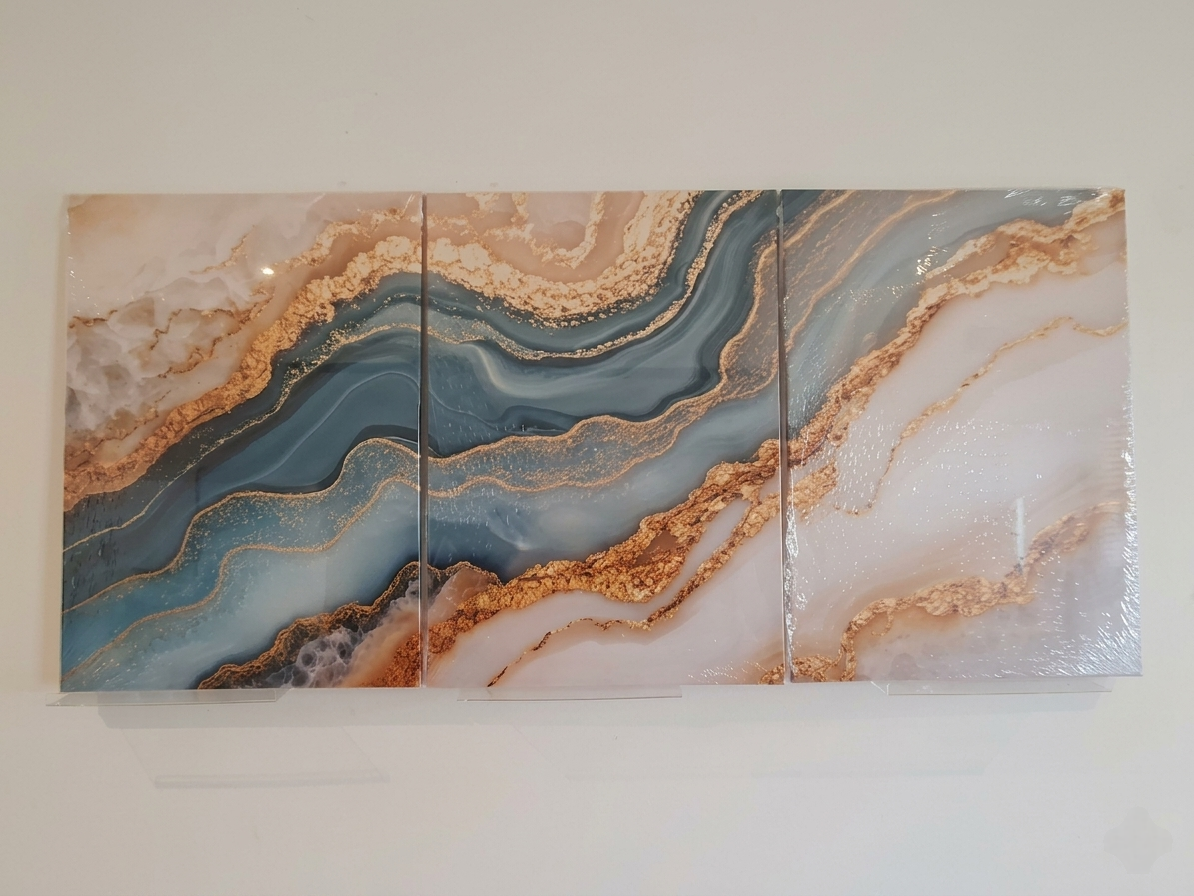Teal & White Marble Waves Canvas Wall Art Set