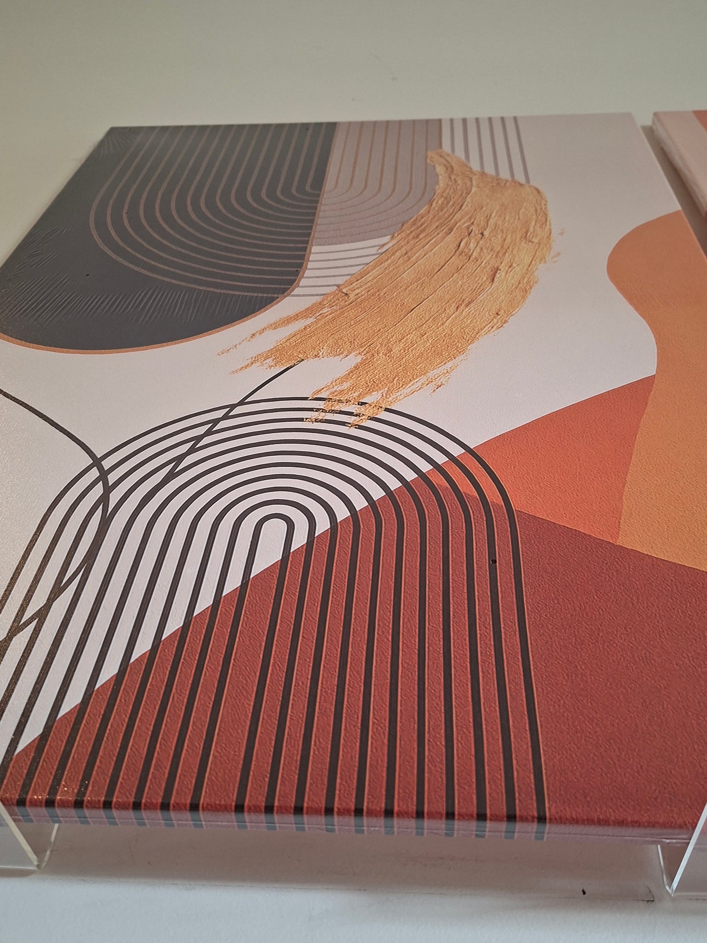 Bold Geometric Canvas Wall Art 2pc Set – Gold Accent Modern Décor