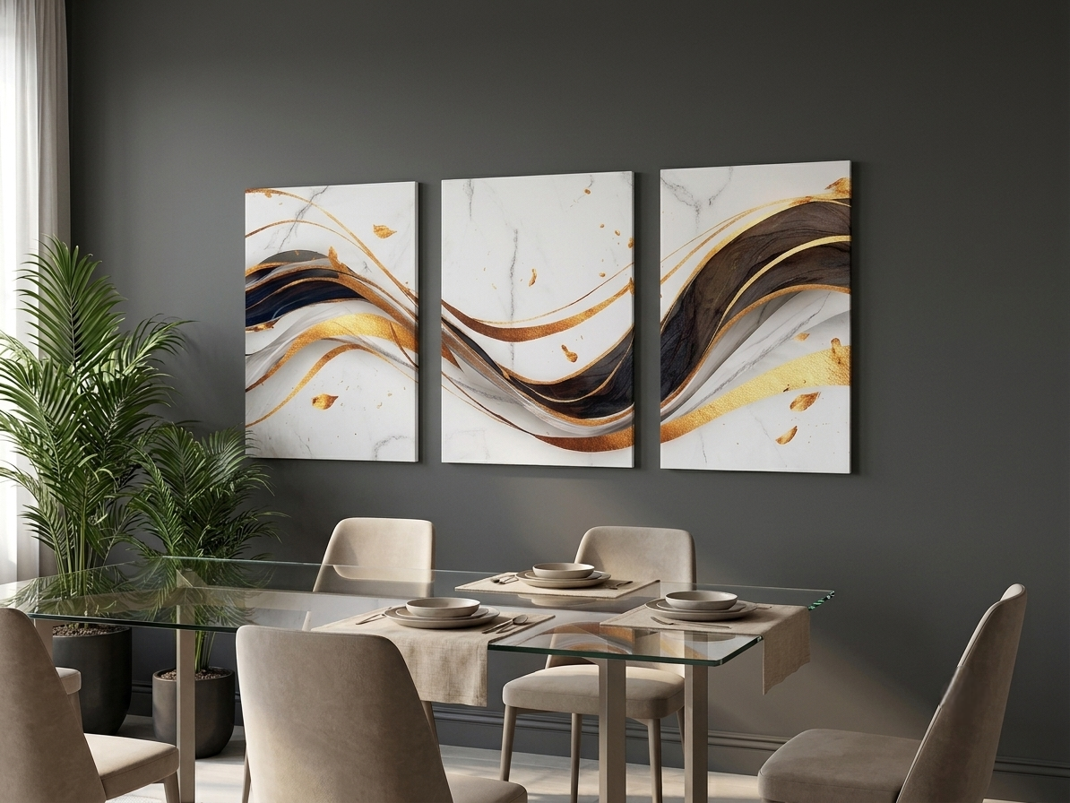Gold Marble Wave Abstract Canvas Wall Art Set