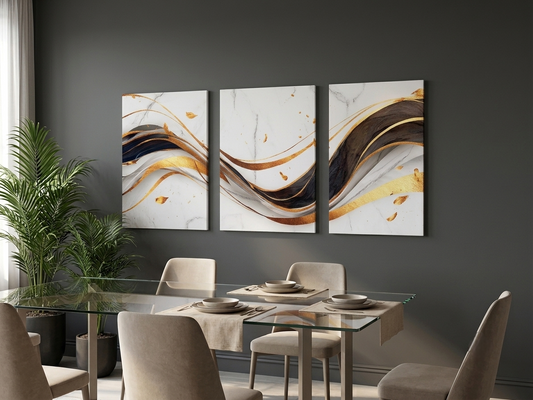 Gold Marble Wave Abstract Canvas Wall Art Set