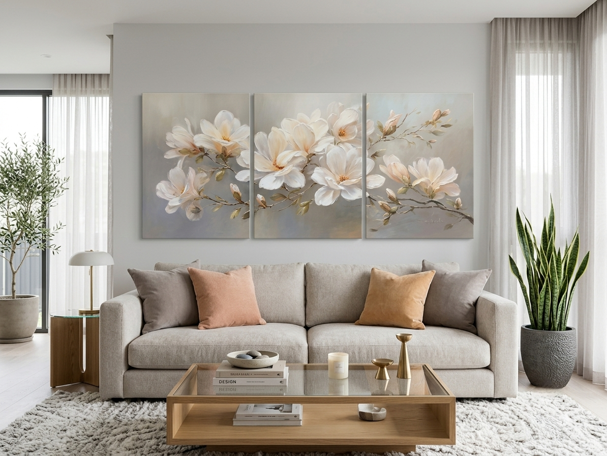 Soft Floral White Bloom Canvas Print Wall Art Set