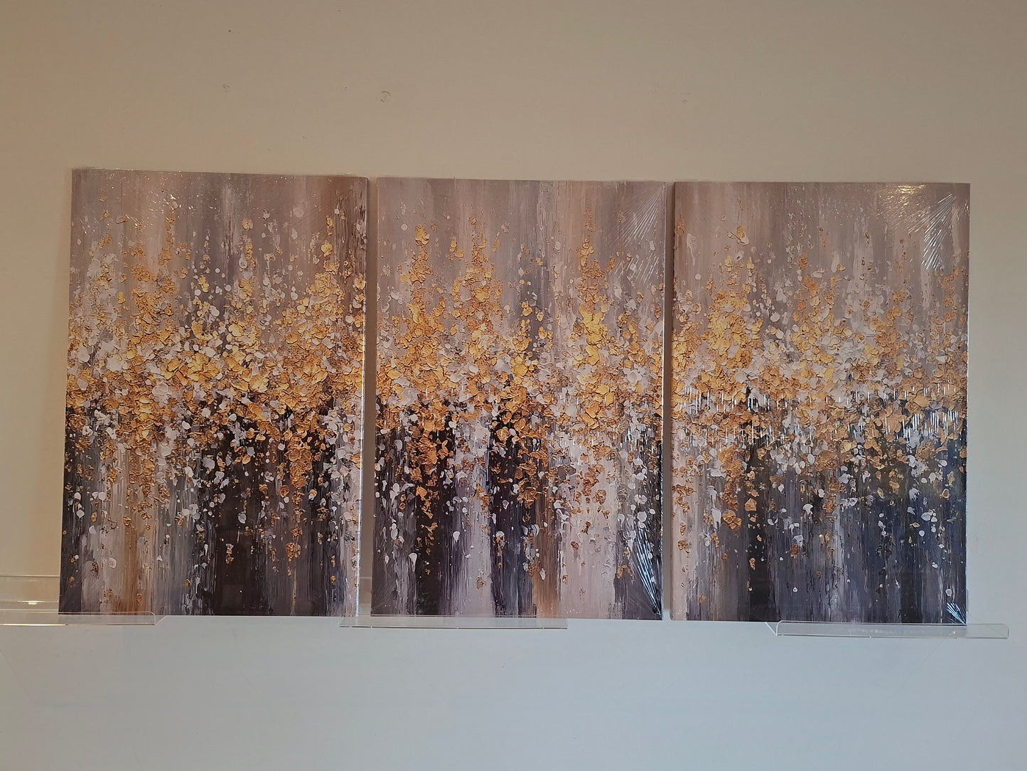 Gray Gradient and Gold Abstract Wall Art Set