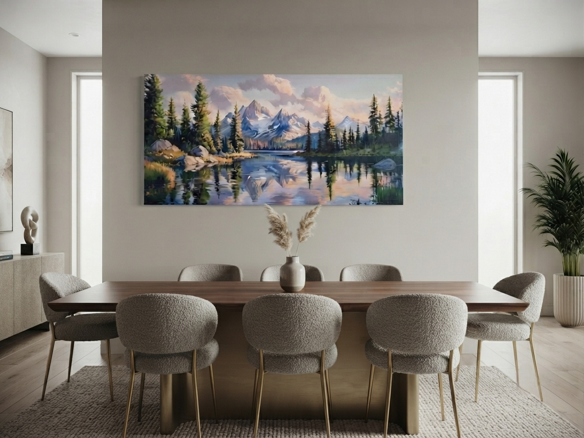 Serene Lake & Mountain Landscape Canvas Wall Art – Nature Scenery