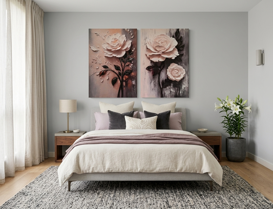 White Rose Wall Art – Elegant Floral Canvas Print Set