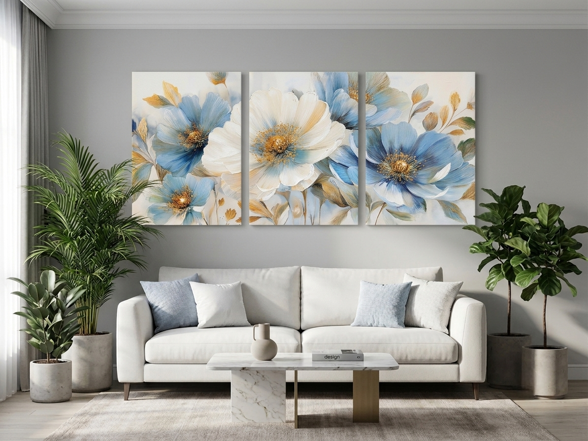 Soft Blue Floral Canvas Print Wall Art