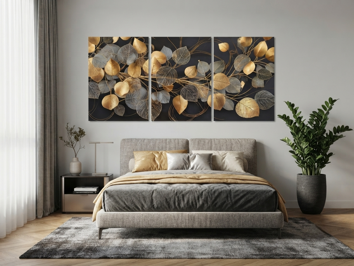 Golden Leaf Modern Abstract Canvas Wall Art