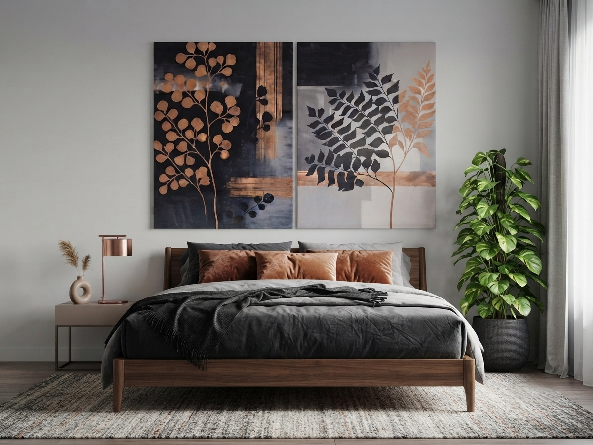 Golden Leaves Canvas Wall Art – Dark Elegant Foliage Décor