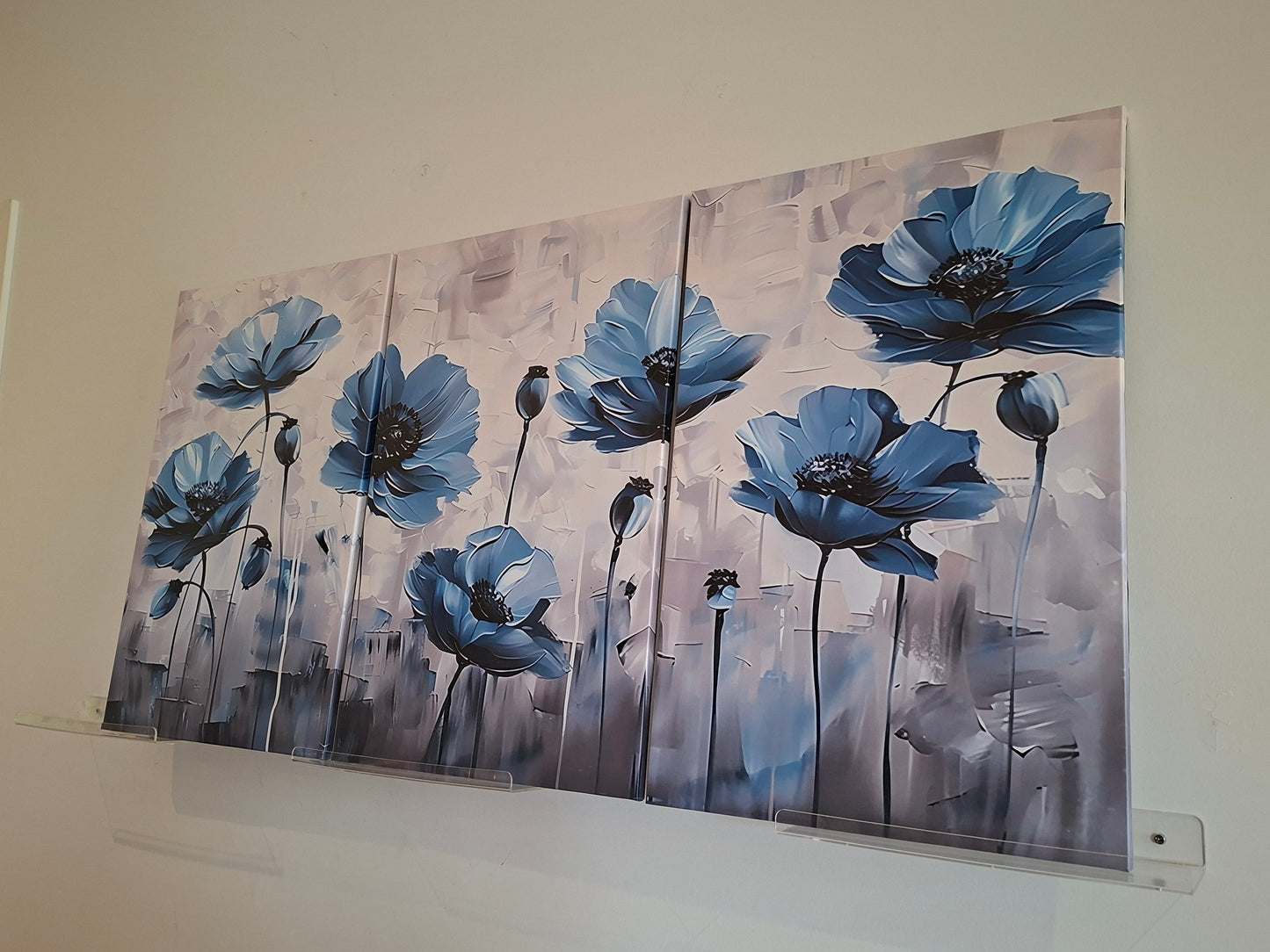 Blue Floral Canvas Wall Art Set