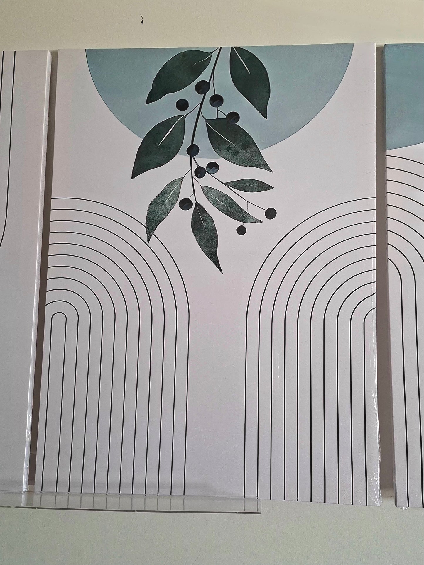 Botanical Geometric Wall Art – Green Leaf Abstract Canvas Set