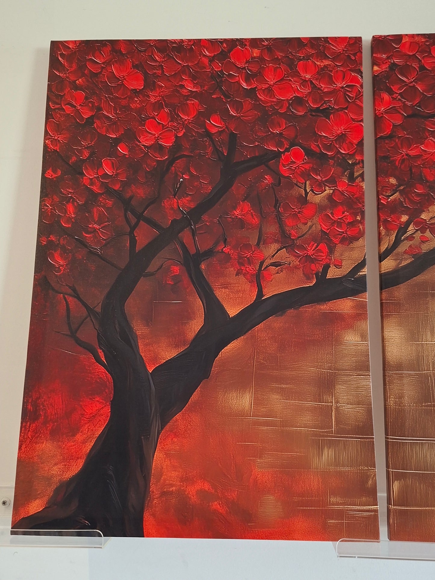 Red Starry Watercolor Tree Canvas Wall Art – Abstract Modern Décor