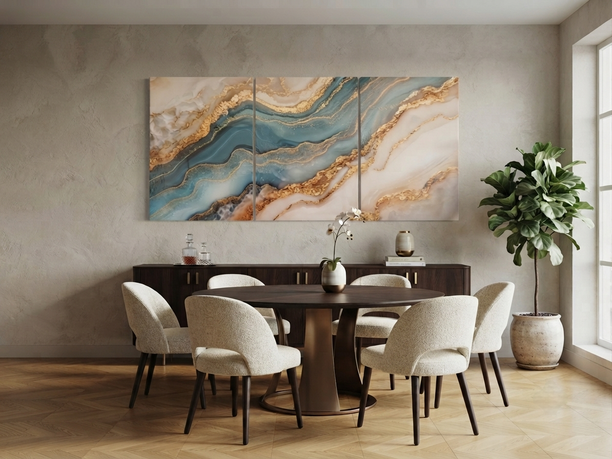 Teal & White Marble Waves Canvas Wall Art Set