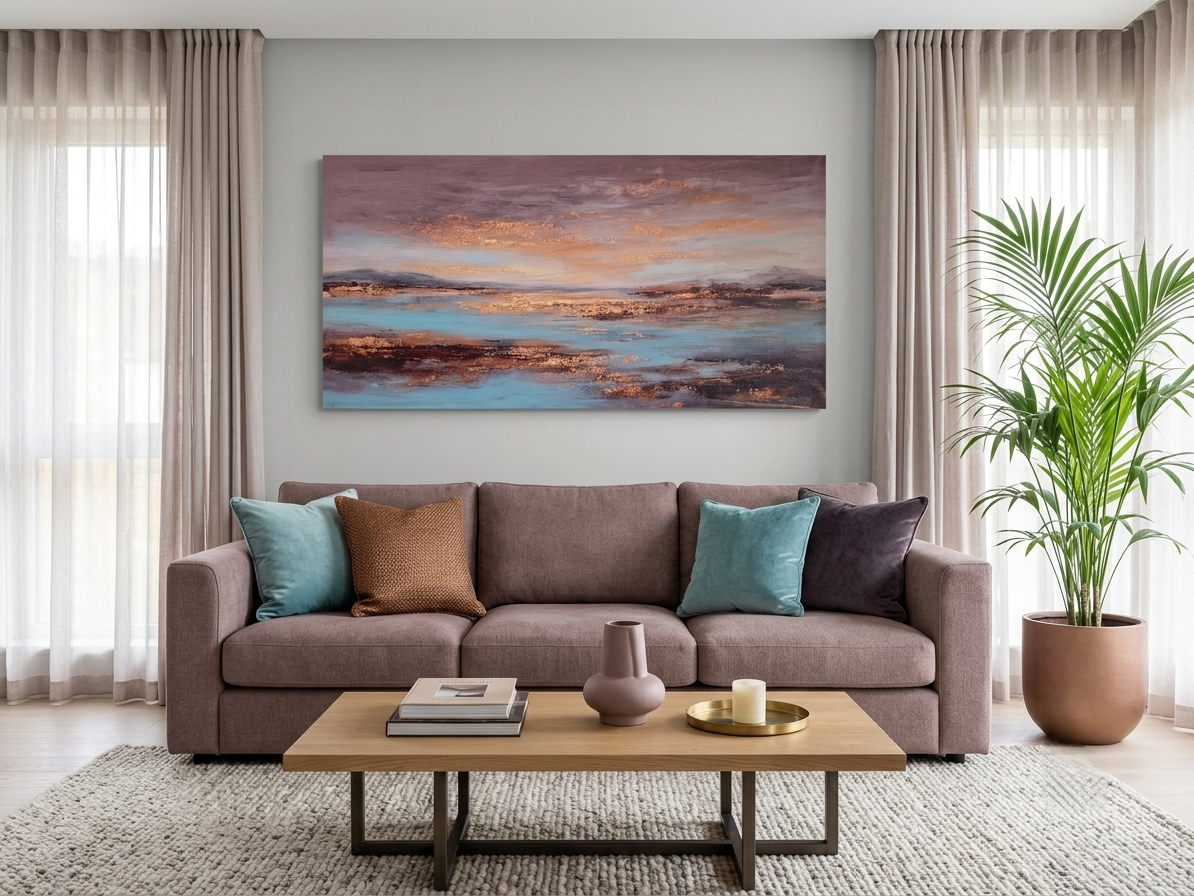 Golden Sky & Misty Lake Canvas Wall Art – Abstract Landscape Décor