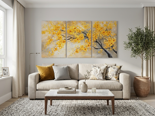 Yellow Floral Abstract Canvas Print Wall Art Set