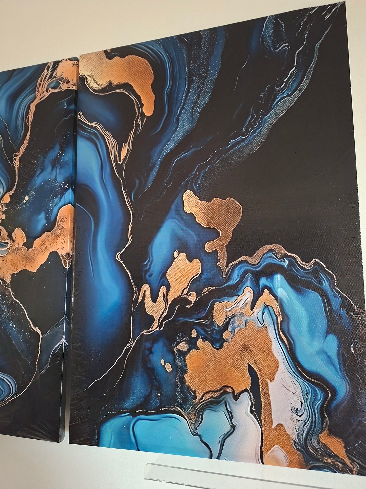 Navy Blue & Gold Marble Abstract Wall Art