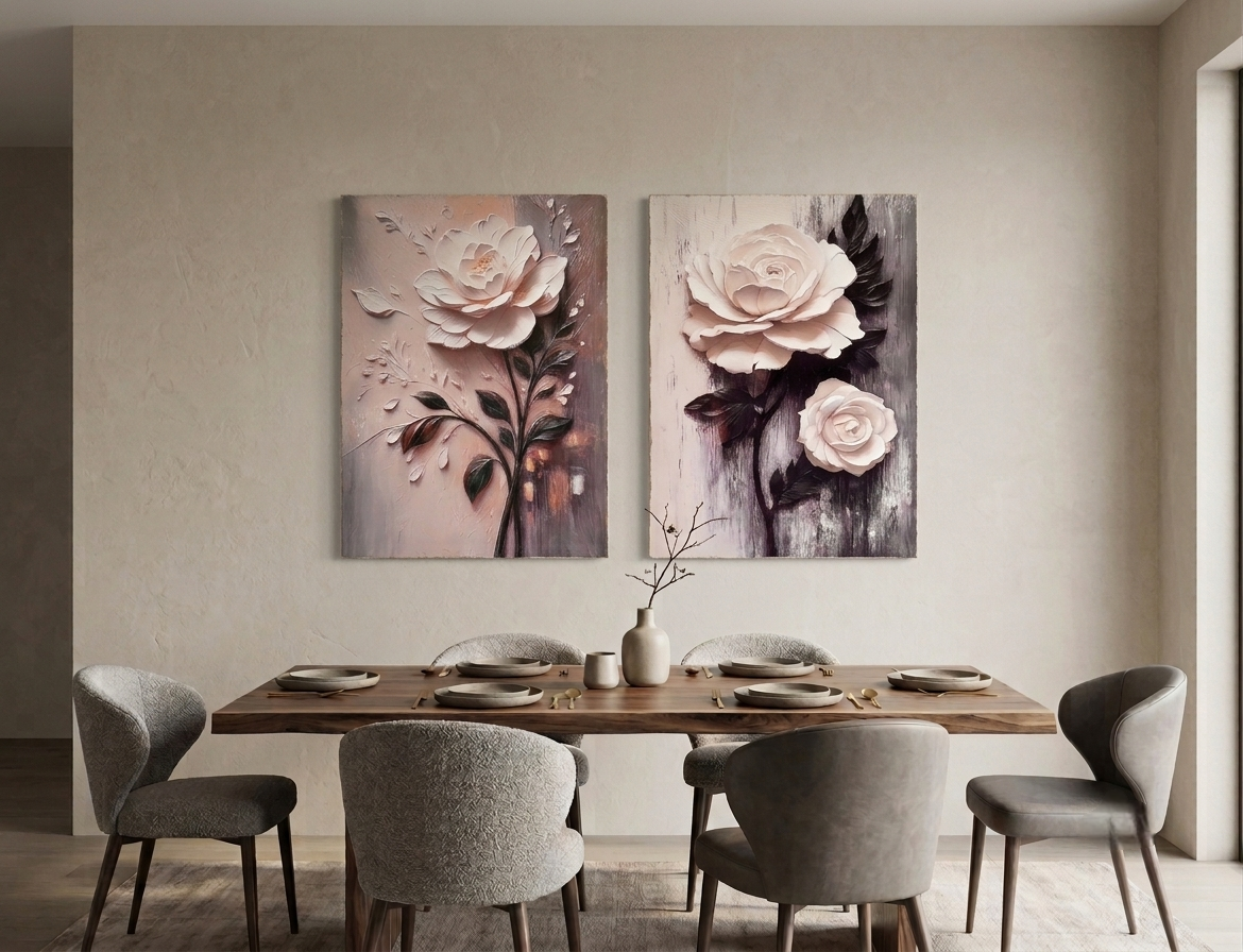 White Rose Wall Art – Elegant Floral Canvas Print Set
