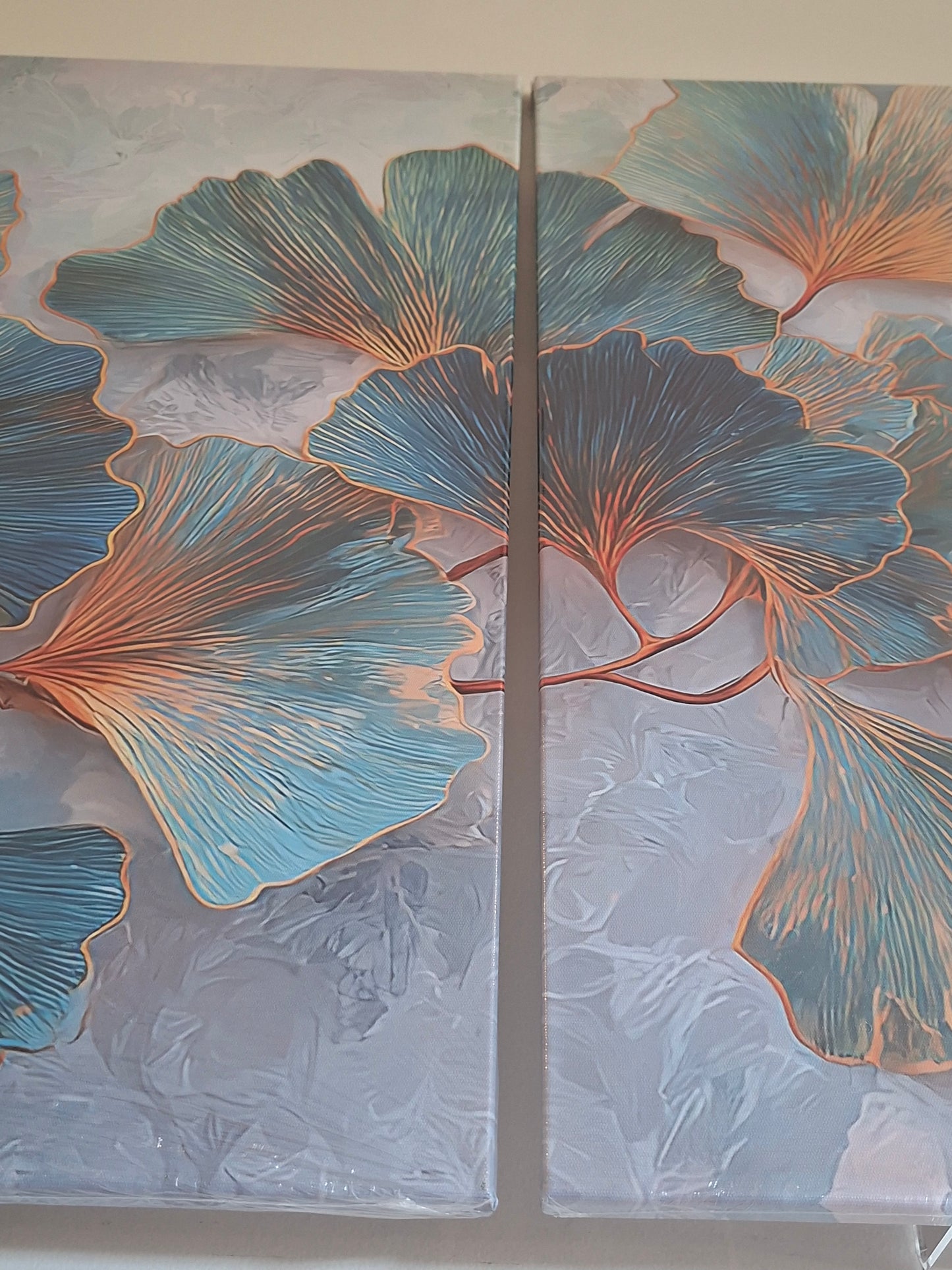 Teal & Gold Botanical Canvas Wall Art – Modern Leaf Elegance Décor