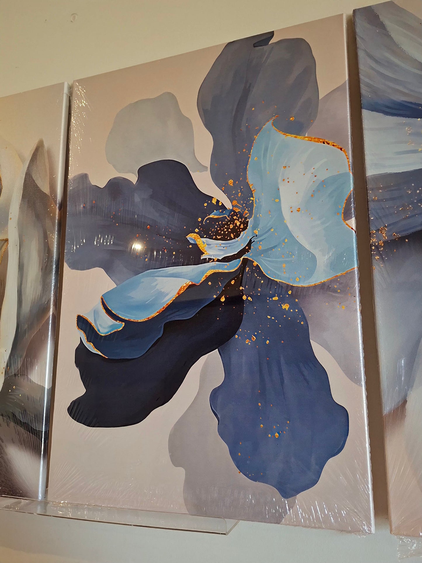Blue Floral Abstract Canvas Wall Art Set