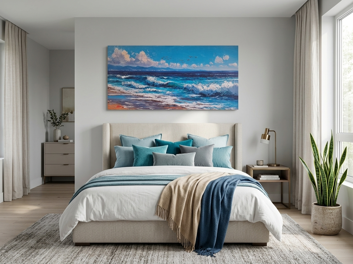 Ocean Waves & Seagulls Canvas Wall Art – Serene Coastal Landscape Décor