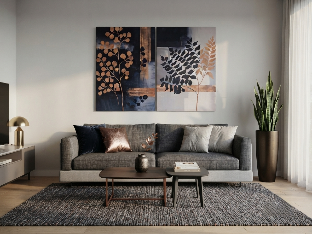 Golden Leaves Canvas Wall Art – Dark Elegant Foliage Décor