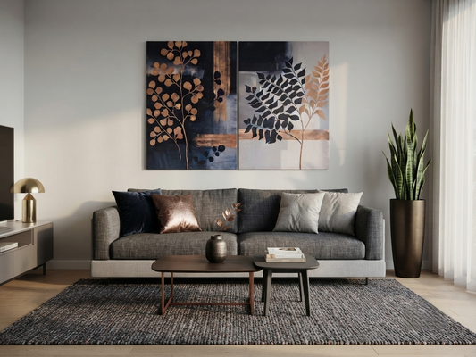 Golden Leaves Canvas Wall Art – Dark Elegant Foliage Décor