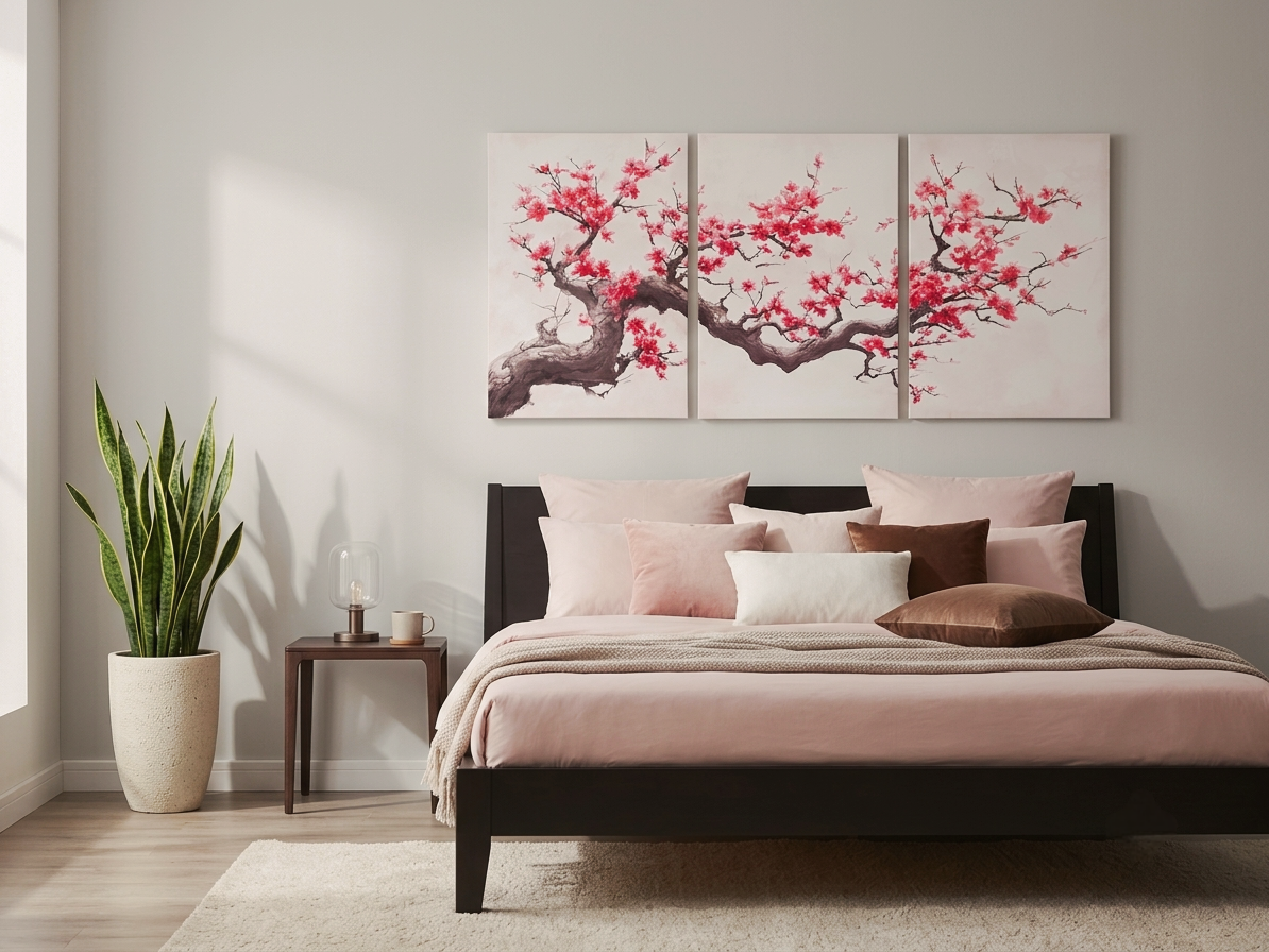 Pink Blossom Branch Canvas Wall Art Set